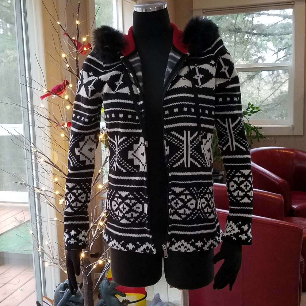 Ralph Lauren Active Fleece Jacket Faux Fur Fairisle Print Soft Wide Hood Sm NWOT